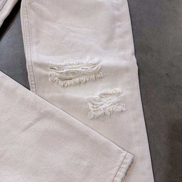 BDG Urban Outfitters Button Fly High Rise Straight Ripped Jeans Ecru W28 L32 NWT - Picture 8 of 13